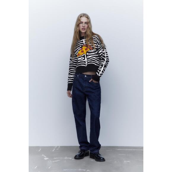 Zara Pizza Zebra Stripe Jacquard Knit Sweater - Picture 2 of 13